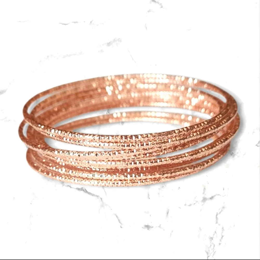Elegant Rose Gold Bangle Set- A Set Of 10- Gorgeous - Picture 1 of 6